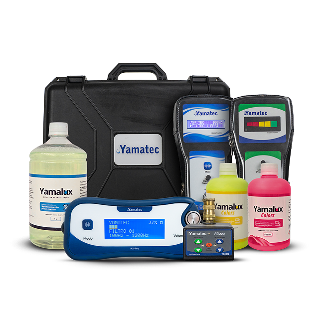 Equipamentos Yamatec: maleta, geofones, detector HX-Pro e traçadores Yamalux